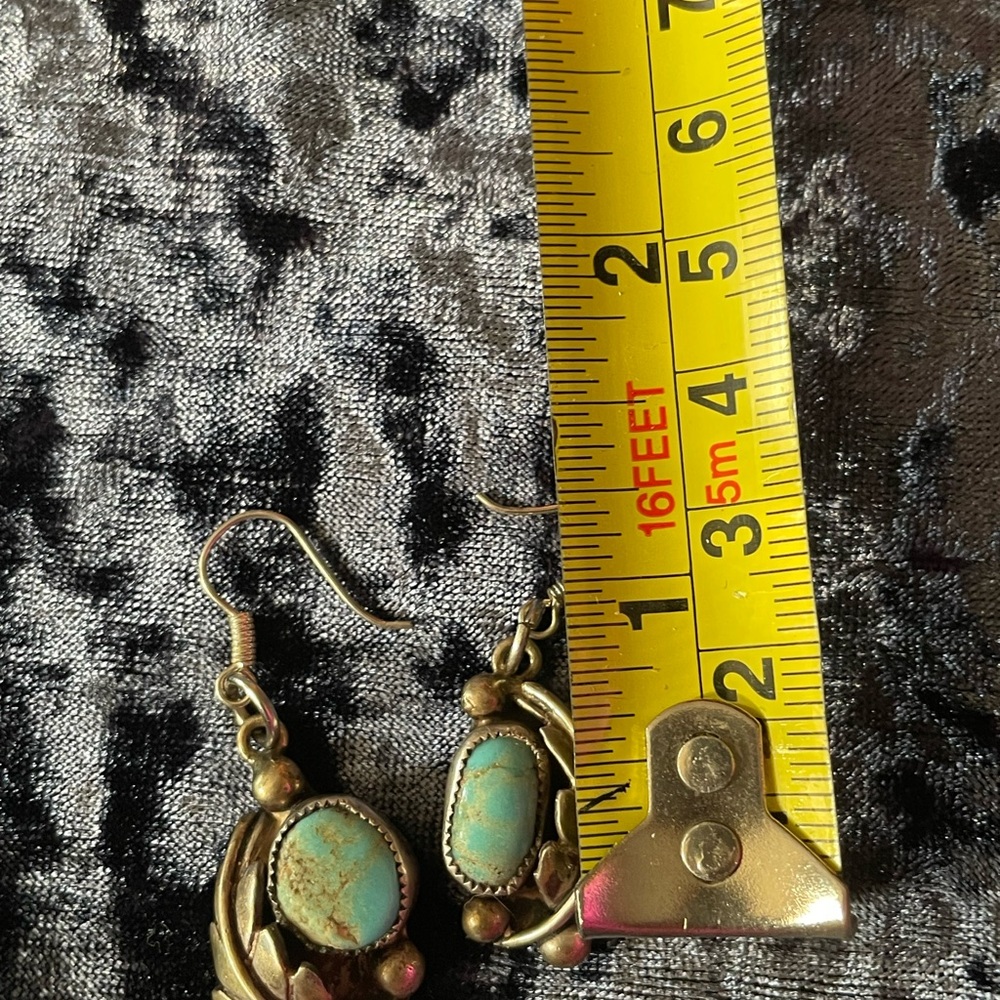 Native old pawn feather turquoise earrings - Picture 4 of 6